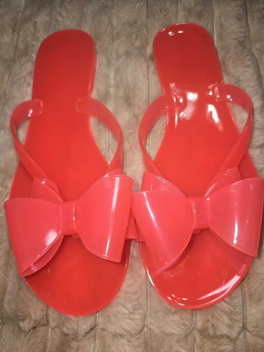 Title:Cute Bow Jelly Thong Flip Flop Sandals -coral Red